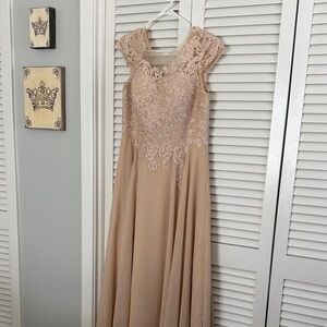 MOB dress, champagne color lace up back